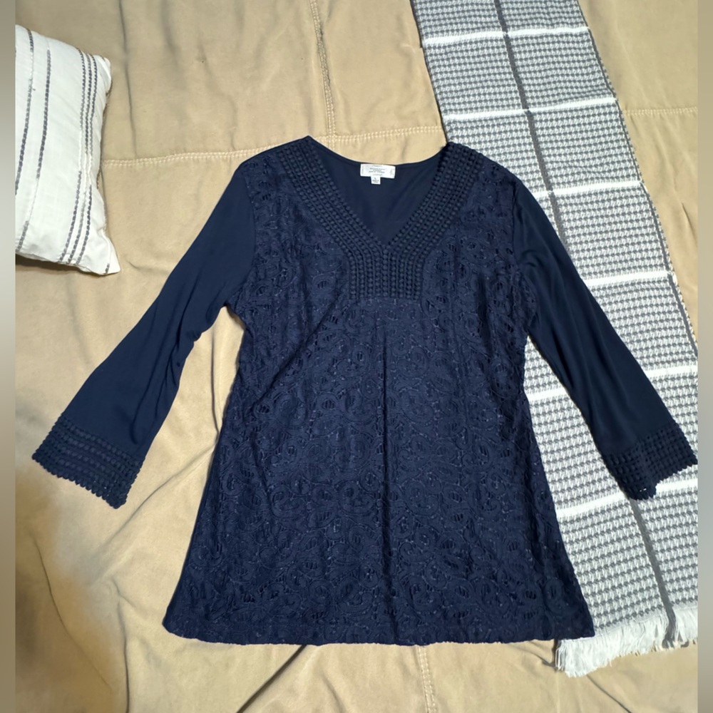 Navy 3/4 length blouse, size medium
